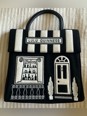 lulu guinness 100% wool black & white perfume shop handbag